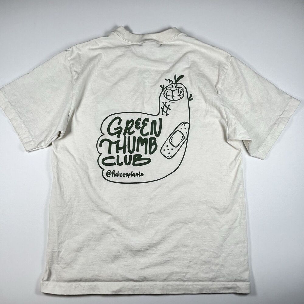 Green Thumb Club on Shaka Wear Cropped Cotton T-shirt Cream & Green Graphic Med - Picture 3 of 8